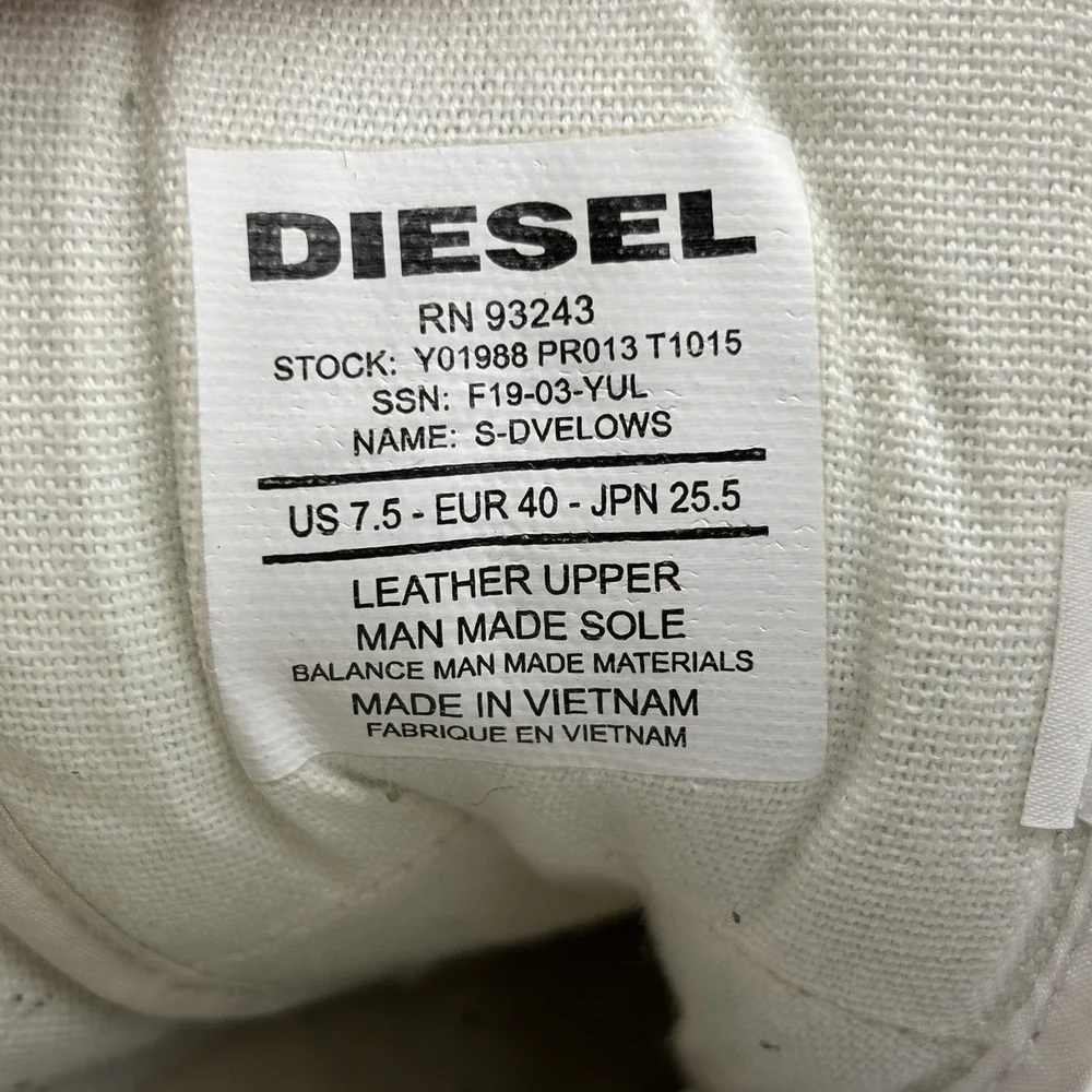 Diesel S-Dvelows Men's White Leather High Top Sneakers Shoes Size 40 US 7.5